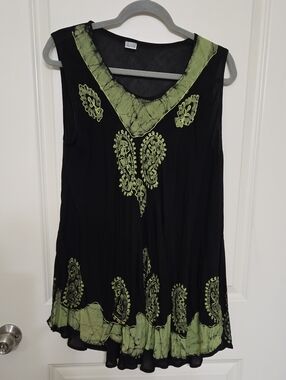 Sleeveless Boho Tunic with Olive Embroidery